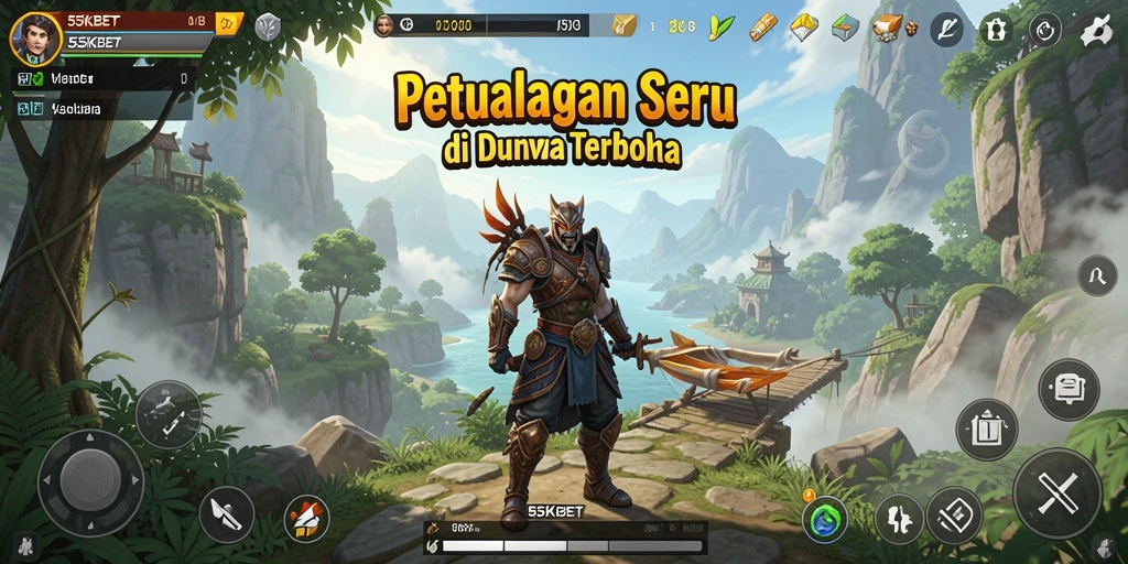 Screenshot gameplay 55KBET yang menunjukkan eksplorasi dunia terbuka.