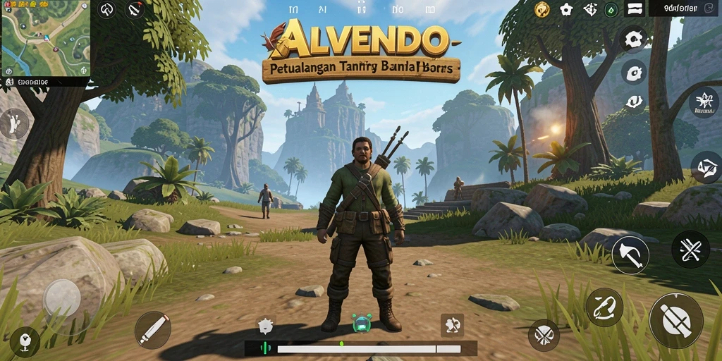 Screenshot gameplay ALVENDO menampilkan eksplorasi dunia yang luas dan dinamis.