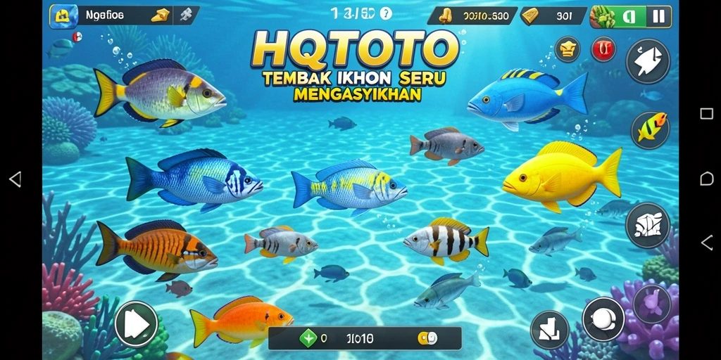 Tampilan gameplay HQTOTO dengan aksi tembak ikan yang seru.