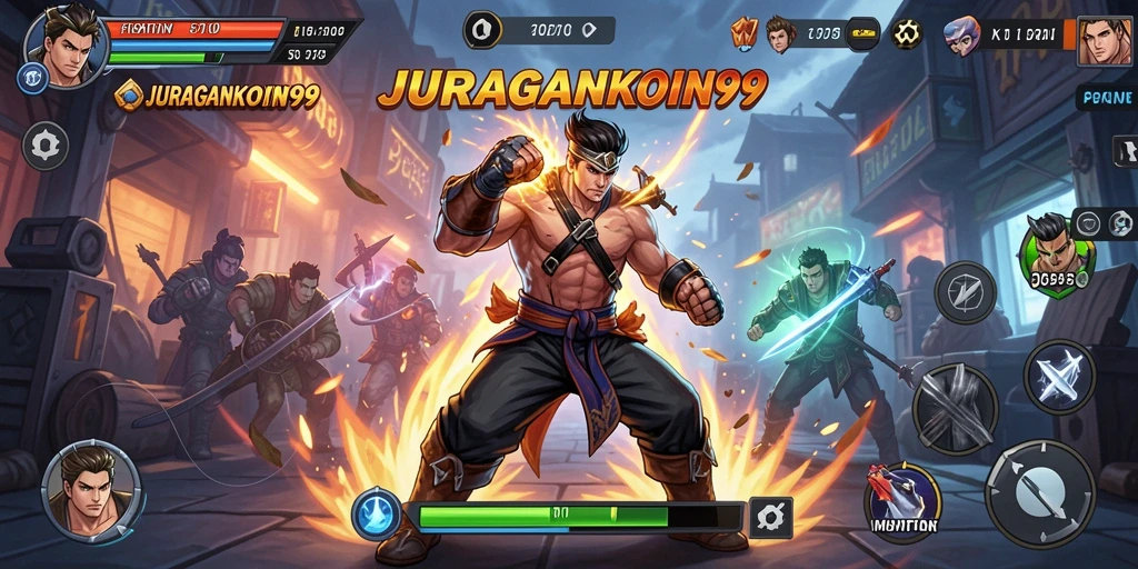 Gameplay seru JURAGANKOIN99 dengan aksi bertarung yang mendebarkan.