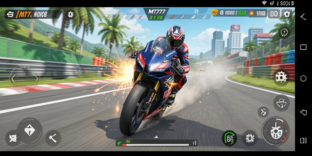 Gameplay MT777 yang mendebarkan dengan kecepatan tinggi dan lintasan menantang.