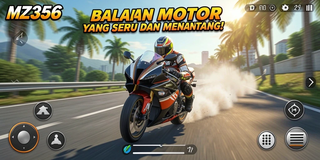 Gameplay MZ356 menampilkan aksi balap motor yang menegangkan.