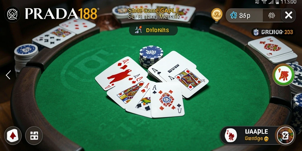 Screenshot gameplay PRADA188 menampilkan pertandingan Gaple yang seru.
